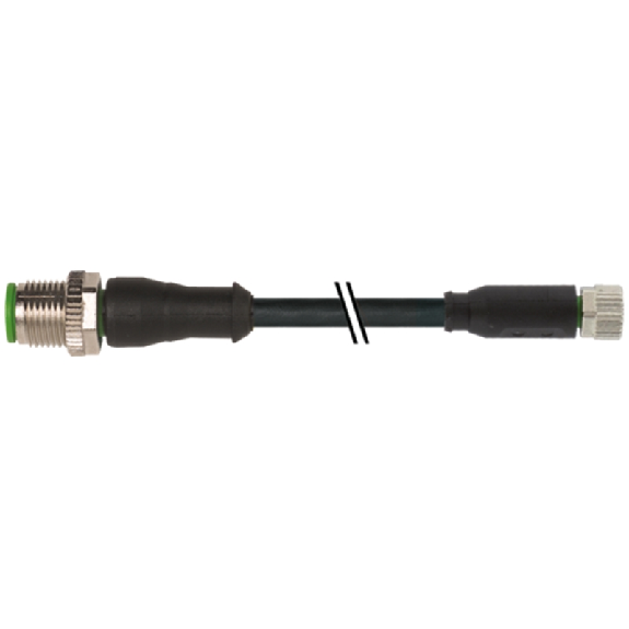 M08A Fem Droit 3p/M12A Mâle Droit 3p; PVC UL/CSA 3x0,25 Noir Cpc 3m - 7000-40561-6100300-Lire la description