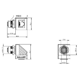 Traversée de cloison (M16x1,5) M12 Fem Coudé 4p/RJ45 Droit 4p - BCC M424-E814-BG-RM013-000 (BCC085H)-Lire la description