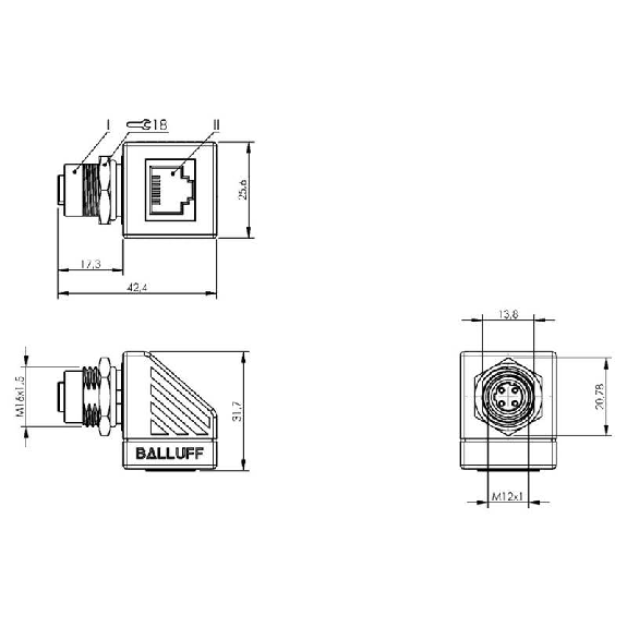 Traversée de cloison (M16x1,5) M12 Fem Coudé 4p/RJ45 Droit 4p - BCC M424-E814-BG-RM013-000 (BCC085H) Traversée de cloison (M16x1,5) M12 Fem Coudé 4p/RJ45 Droit 4p - BCC M424-E814-BG-RM013-000 (BCC085H)-Lire la description