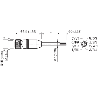 M12A Fem Droit 8p; Câble Blindé PVC 8x0.25 Gris 5m - YF2A28-050S01XLEAX-Lire la description