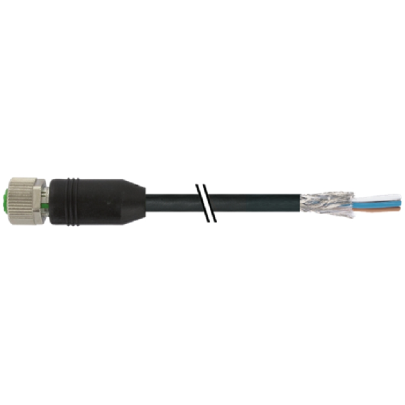 M12A Fem Droit 4p; Câble Blindé PUR UL/CSA 4x0.34 Noir Cpc 15m - 7000-13201-6411500-Lire la description