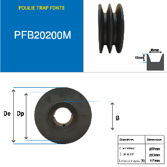 Poleas Poleas trapezoidales con cubo desmontable PFB20200M Polea trapezoidal de hierro fundido tipo SPB / B con cubo desmontable serie 2517 con 2 ranuras, diámetro de paso 200 mm-Leer más