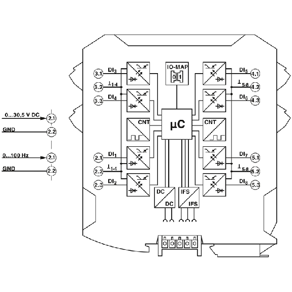Module d'extension 8E TOR (0 à 30,5Vdc) ou 2E d'impulsion (0 à 100Hz) - RAD-DI8-IFS-Lire la description