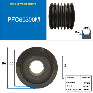 Poleas Poleas trapezoidales con cubo desmontable PFC60300M Polea trapezoidal de hierro fundido tipo SPC / C con cubo desmontable serie 3535 con 6 ranuras, diámetro de paso 300 mm-Leer más