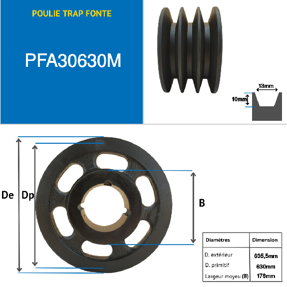 Pulegge Pulegge trapezoidali con mozzo smontabile PFA30630M Puleggia trapezoidale in ghisa tipo SPA / A con mozzo smontabile serie 3020 con 3 gole, passo diametro 630 mm-Leggi tutto