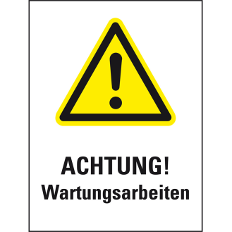 Warnaufsteller Leicht, ACHT.Wartungsarbeiten, gelb, Polypropylen, 350x650mm, 300g, ASR A1.3-Beschreibung lesen