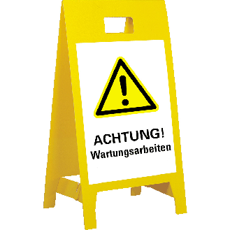 Warnaufsteller Leicht, ACHT.Wartungsarbeiten, gelb, Polypropylen, 350x650mm, 300g, ASR A1.3-Beschreibung lesen