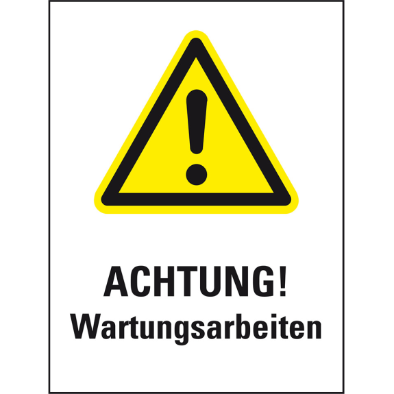 Warnaufsteller Leicht, ACHT.Wartungsarbeiten, gelb, Polypropylen, 350x650mm, 300g, ASR A1.3-Beschreibung lesen