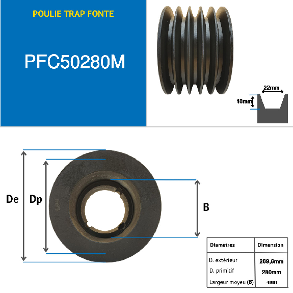 Pulegge Pulegge trapezoidali con mozzo smontabile PFC50280M Puleggia trapezoidale in ghisa tipo SPC / C con mozzo smontabile serie 3535 con 5 scanalature, passo diametro 280 mm-Leggi tutto