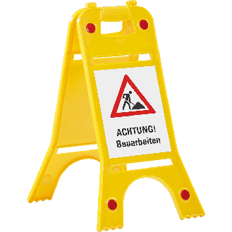 Warnaufsteller mit Reflektoren, ACHTUNG! Bauarbeiten, gelb, 245x620mm-Beschreibung lesen