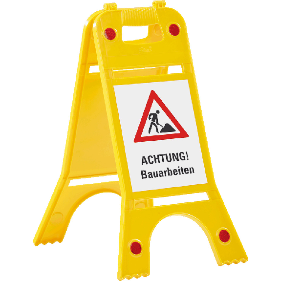 Warnaufsteller mit Reflektoren, ACHTUNG! Bauarbeiten, gelb, 245x620mm Warnaufsteller mit Reflektoren, ACHTUNG! Bauarbeiten, gelb, 245x620mm-Beschreibung lesen
