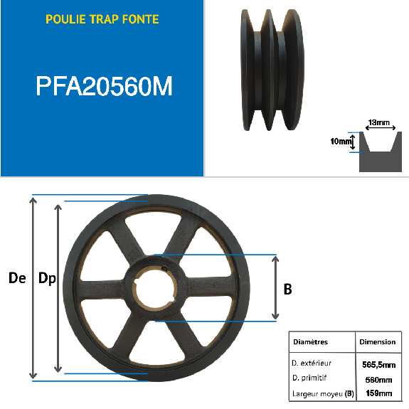 Pulegge Pulegge trapezoidali con mozzo smontabile PFA20560M Puleggia trapezoidale in ghisa tipo SPA / A con mozzo smontabile serie 3020 con 2 gole, passo diametro 560 mm-Leggi tutto
