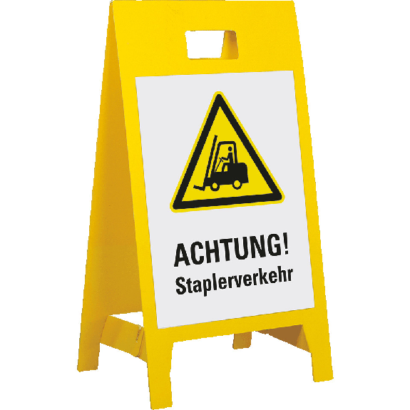 Warnaufsteller Leicht, ACHT.Staplerverkehr, gelb, Polypropylen, 350x650mm, 300g, ASR A1.3 Warnaufsteller Leicht, ACHT.Staplerverkehr, gelb, Polypropylen, 350x650mm, 300g, ASR A1.3-Beschreibung lesen