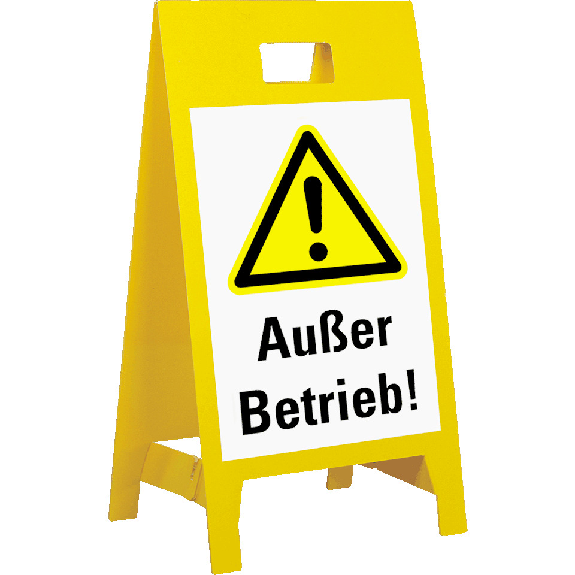 Warnaufsteller Leicht, Außer Betrieb!, gelb, Polypropylen, 350x650mm, 300g, ASR A1.3 Warnaufsteller Leicht, Außer Betrieb!, gelb, Polypropylen, 350x650mm, 300g, ASR A1.3-Beschreibung lesen