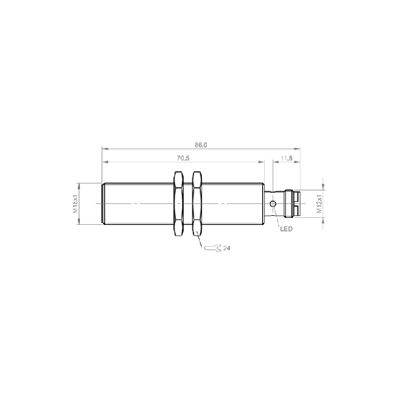 DPI M18 PNP NO+NF P5mm noyé 86(70.5)mm Laiton 10-55Vdc / M12 4P - BES M18MP-PAH50B-S04G (BES04RH)-Lire la description