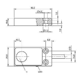 DPI Rect. PNP NO+NF P4.8mm noyé 50x25x10mm Alu 10-30Vdc Câble 2m PVC - BES 516-133-SA2-02 (BES032P)-Lire la description