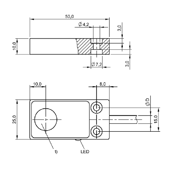 DPI Rect. PNP NO+NF P4.8mm noyé 50x25x10mm Alu 10-30Vdc Câble 2m PVC - BES 516-133-SA2-02 (BES032P) DPI Rect. PNP NO+NF P4.8mm noyé 50x25x10mm Alu 10-30Vdc Câble 2m PVC - BES 516-133-SA2-02 (BES032P)-Lire la description