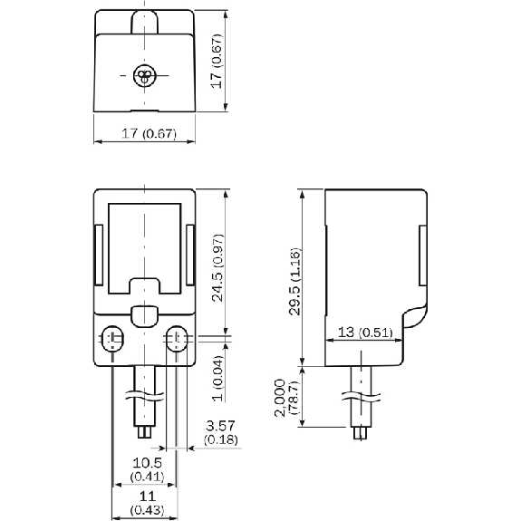 DPI Rect. PNP NO P5mm non noyé 17x17x29.5mm Plast. 10-30Vdc Câble 2m - IQE17-05NPSKW2S-Lire la description