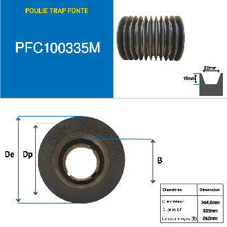 Poleas Poleas trapezoidales con cubo desmontable PFC100335M Polea trapezoidal de hierro fundido tipo SPC / C con cubo desmontable serie 4545 con 10 ranuras, diámetro de paso 335 mm-Leer más