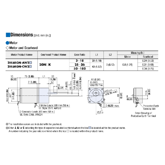 Moteur asynchrone 6W 1PH 230V Bride 60mm Arbre type GN 41mNm  - 2IK6RGN-CW2E-Lire la description