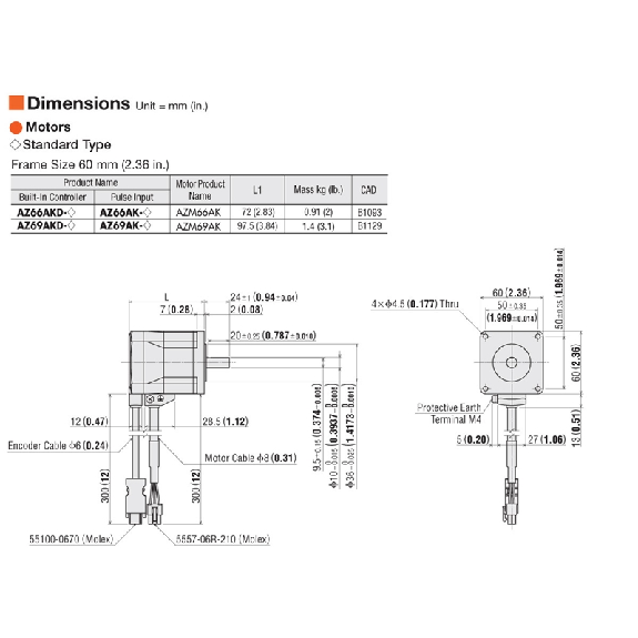 Moteur pas à pas DC avec codeur absolu Bride 60mm - AZM69AK-Lire la description