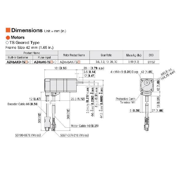 Moteur pas à pas avec codeur absolu Bride 42mm, 1.7Nm - AZM46AK-TS10 Moteur pas à pas avec codeur absolu Bride 42mm, 1.7Nm - AZM46AK-TS10-Lire la description