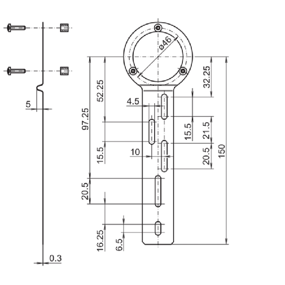 Ressort anti-rotation à un bras, fixation ø65,5281 mm, vis M4 - Kit de montage 008 Ressort anti-rotation à un bras, fixation ø65,5281 mm, vis M4 - Kit de montage 008-Lire la description