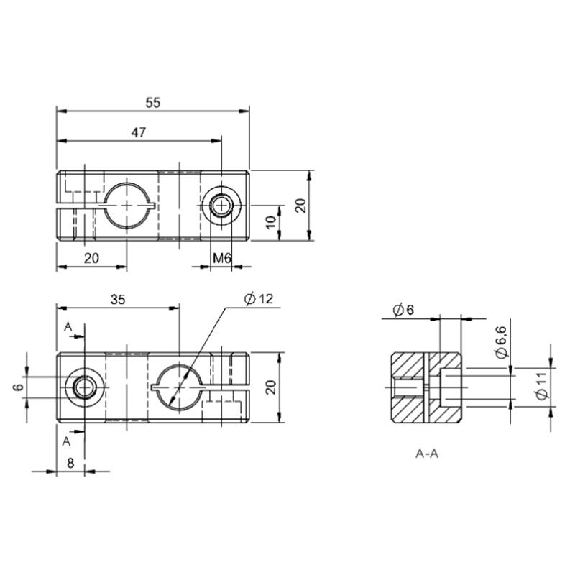 Système de fixation, Logement de tiges Ø12 mm, Aluminium - BMS CC-M-D12-B-00 (BAM002Z) Système de fixation, Logement de tiges Ø12 mm, Aluminium - BMS CC-M-D12-B-00 (BAM002Z)-Lire la description