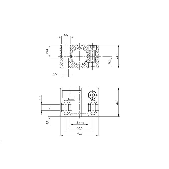 Bloc de serrage pour détecteurs Ø18mm et M18, 40x24x30mm, PA 6 - BES 18,0-KB-3 (BAM00F7) Bloc de serrage pour détecteurs Ø18mm et M18, 40x24x30mm, PA 6 - BES 18,0-KB-3 (BAM00F7)-Lire la description