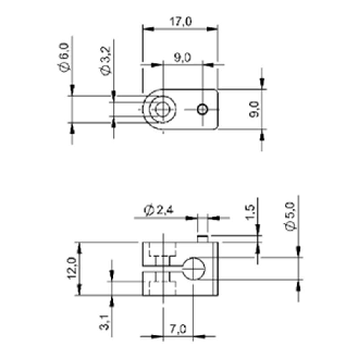 Bloc de serrage pour détecteur Ø5mm ou M5, PA 6, 17x12x9mm - BES 05,0-KB-1 (BAM0097)-Lire la description