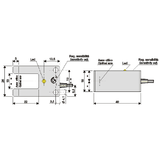Fourche opt. U PNP NO E=13mm Prof=22mm IR 10-30Vdc / M08 4P+0.3m - FT13-CF PNP NO LC0.30+M8/4-Lire la description