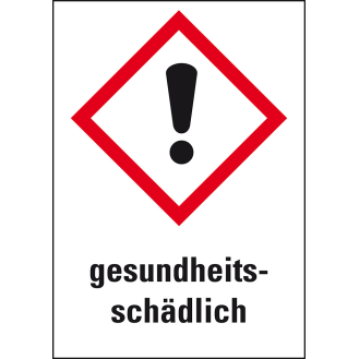 Gefahrensymbol Ausrufezeichen GHS 07, gesundheitsschädlich, Folie, 37x26mm, 12/Bogen, GHS-Verordnung-Beschreibung lesen