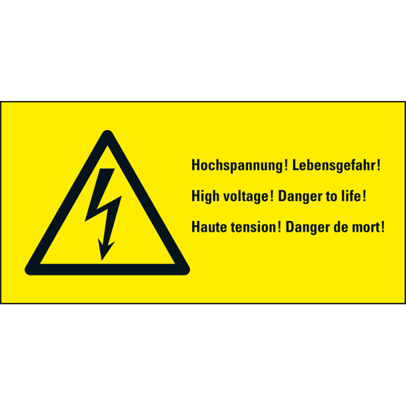 Warn-Kombi Hochspannung! Lebensgefahr!, RoHS konform, 3-spr., Folie, 52x26mm, 10/BOG, ASR A1.3, DIN EN ISO 7010 W012 Warn-Kombi Hochspannung! Lebensgefahr!, RoHS konform, 3-spr., Folie, 52x26mm, 10/BOG, ASR A1.3, DIN EN ISO 7010 W012-Beschreibung lesen