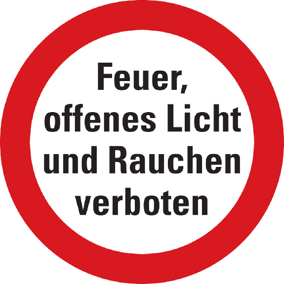 Verbotsschild Feuer,offenes Licht und Rauchen..., praxisb., Kunststoff,Ø 200mm-Beschreibung lesen