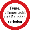 Verbotsschild Feuer,offenes Licht und Rauchen..., praxisb., Kunststoff,Ø 200mm