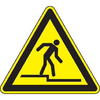 Warnschild Warnung vor Abwärtsstufe, ISO, Folie, selbstklebend, SL 200mm-Beschreibung lesen