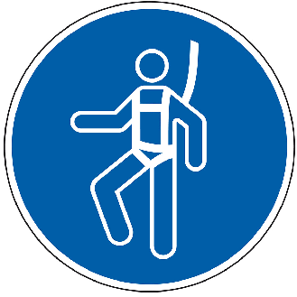 Gebotsschild Auffanggurt benutzen, Folie, selbstklebend, Ø 100mm, ASR A1.3, DIN EN ISO 7010 M018-Beschreibung lesen