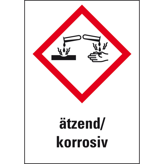 Gefahrensymbol Ätzwirkung GHS 05, ätzend/korrosiv, Folie, 37x26mm, 12/Bogen, GHS-Verordnung Gefahrensymbol Ätzwirkung GHS 05, ätzend/korrosiv, Folie, 37x26mm, 12/Bogen, GHS-Verordnung-Beschreibung lesen