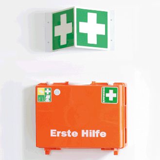 Rettungs-Nasenschild Erste Hilfe, Kunststoff, 200x200mm, ASR A1.3, DIN EN ISO 7010 E003-Beschreibung lesen
