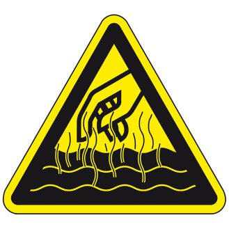 Warnschild Warnung vor heißen Flüssigkeiten und Dämpfen, praxisbewährt, Folie, SL 100mm-Beschreibung lesen
