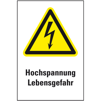 Warn-Kombischild Hochspannung Lebensgefahr, praxisbewährt, Symb. Folie, 200x300mm, ASR A1.3, DIN EN ISO 7010 W012-Beschreibung lesen