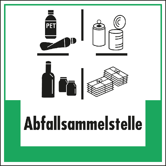 Abfallkennzeichen Abfallsammelstelle, Symbol und Text, Folie, selbstklebend, 200x200mm-Leggi tutto