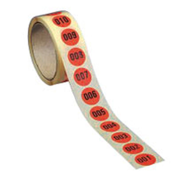 Markierungspunkt, numeriert 001-500, hellrot, Haftpapier, ablösbar, Ø 25mm, 500/Rolle-Beschreibung lesen