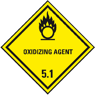 Verpackungskennzeichen Klasse 5.1, Oxidizing Agent, Folie, seewasserbeständig, 100x100mm, IMDG-Code, GGVSEB, ADR, IATA-Beschreibung lesen