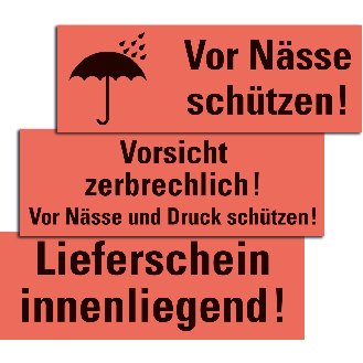 Hinweisetikett Zerbrechlich! Vor Nä., leuchtrot, permanent haftendes Haftpapier, 147x50mm, 250/RO-Beschreibung lesen