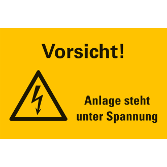 Warn-Kombischild Vorsicht! Anlage steht unter Spannung, Kunststoff, 300x200mm-Beschreibung lesen