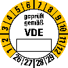 Prüfplakette geprüft gemäß VDE 26-29, Folie, selbstklebend, Ø 20mm, 10/Bogen