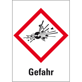 Gefahrensymbol Explodierende Bombe GHS 01, Gefahr, Folie, 37x26mm, 12/Bogen, GHS-Verordnung-Beschreibung lesen