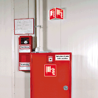 PERMALIGHT plus langnachleuchtend Brandschutz-Nasenschild Löschschlauch, Kunststoff, 200x200mm, ASR A1.3, ISO 7010 F002-Beschreibung lesen