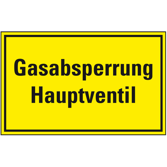 Hinweisschild Gasabsperrung Hauptventil, Kunststoff, 300x200mm-Beschreibung lesen